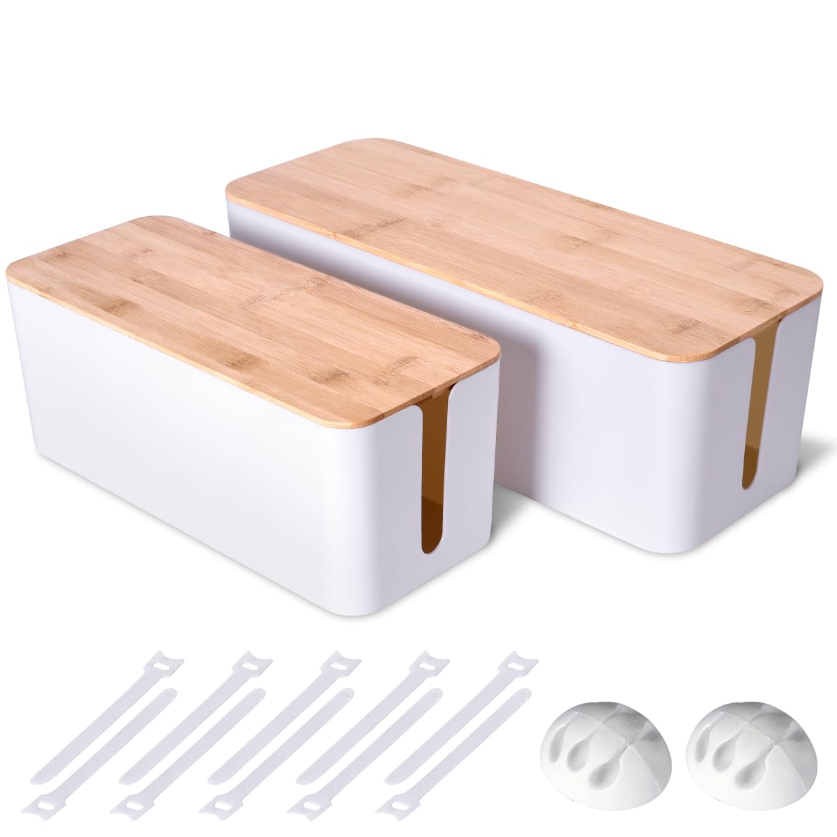 Naeety 2Pack Cable Management Box,Wooden Style Cord Organizer Cord Hide Box