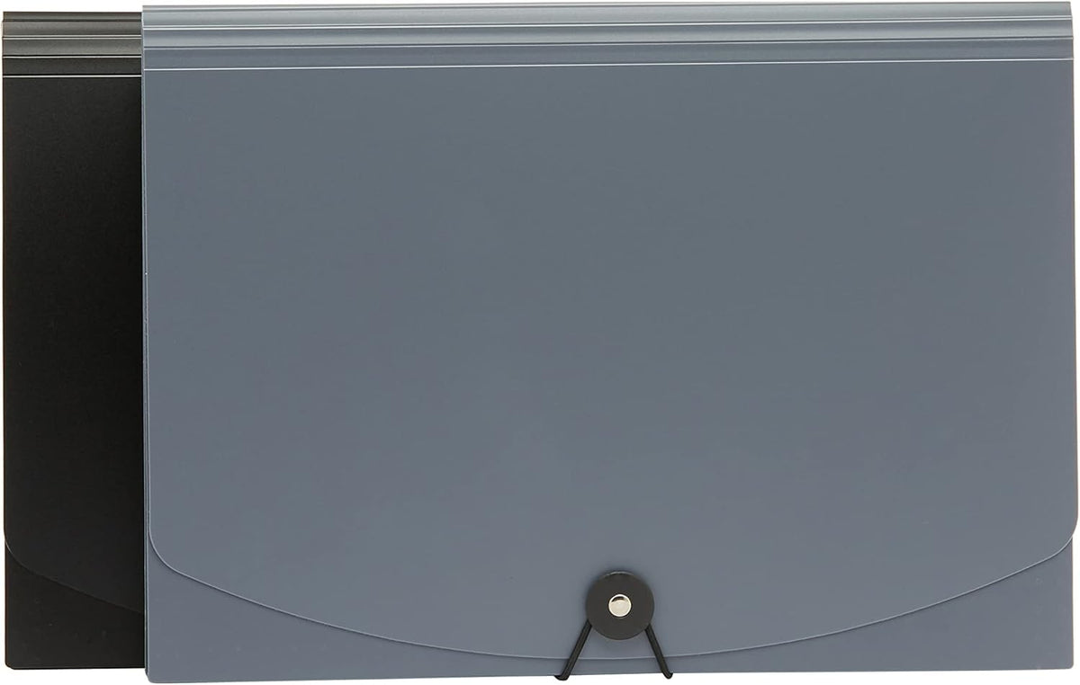 Amazon Basics Expanding Organizer File Folder for Documents, Letter Size, 13 Pockets, Waterproof, Black & Gray, 2-Pack