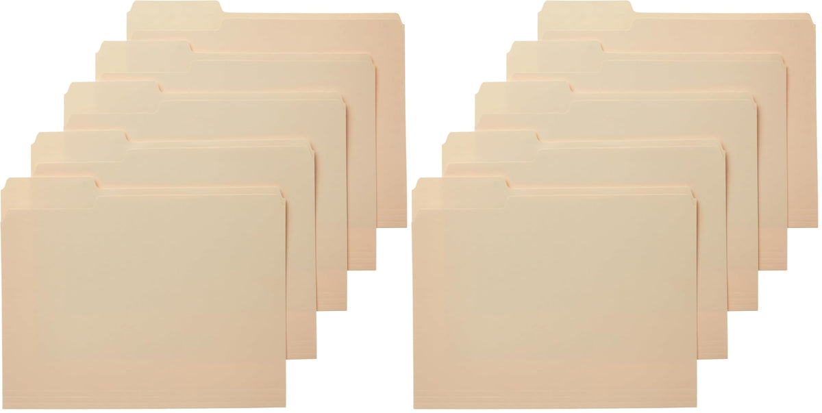 Amazon Basics Sturdy File Folders with Reinforced Tabs for Filing and Organization, 1/3-Cut Tab, Assorted Positions, Letter Size, 8.5x11 inches, Manila, 100-Pack