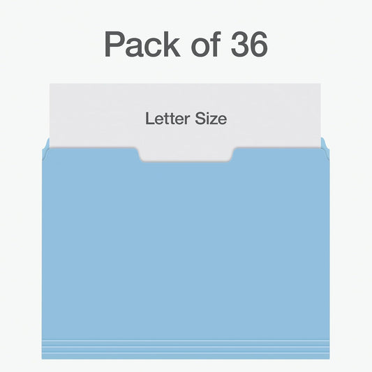 Pendaflex File Folders, 36-Pack, Letter Size, Assorted Pastel Colors, 1/3-Cut Tabs, Expanding Bottom, Durable Paper Folders for Home Office Filing Cabinets and Everyday Document Organization