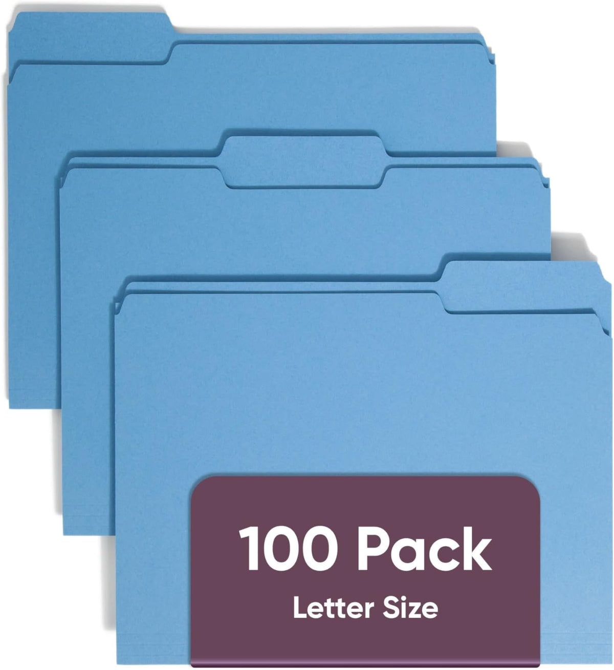 Smead Blue File Folders for Documents, with 1/3-Cut Tabs, Letter Size, Blue, 100 Pack for Easy Organization and Office Use (12043)