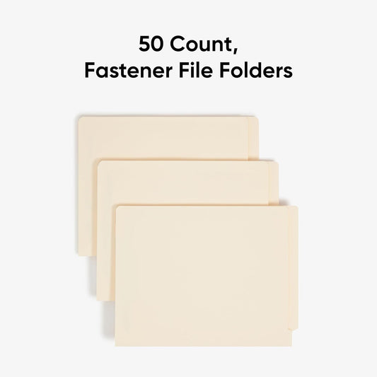 Smead Heavyweight End Tab Fastener File Folder, Shelf-Master® Reinforced Straight-Cut Tab, 2 Fasteners, Letter Size, Manila, 50 per Box (34215)