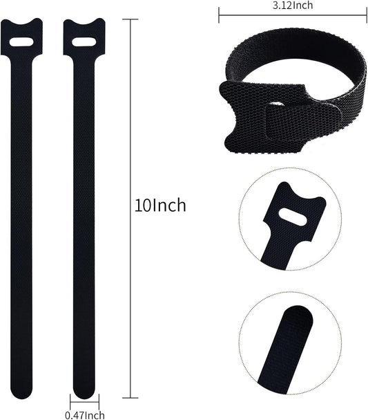 10 Inches 120 PCS Black Reusable Cable Ties,Multi-purpose Adjustable Cord Straps,Cable Organizer,Cord Wrap and Hook Loop Cords Management,Adjustable Cord Ties