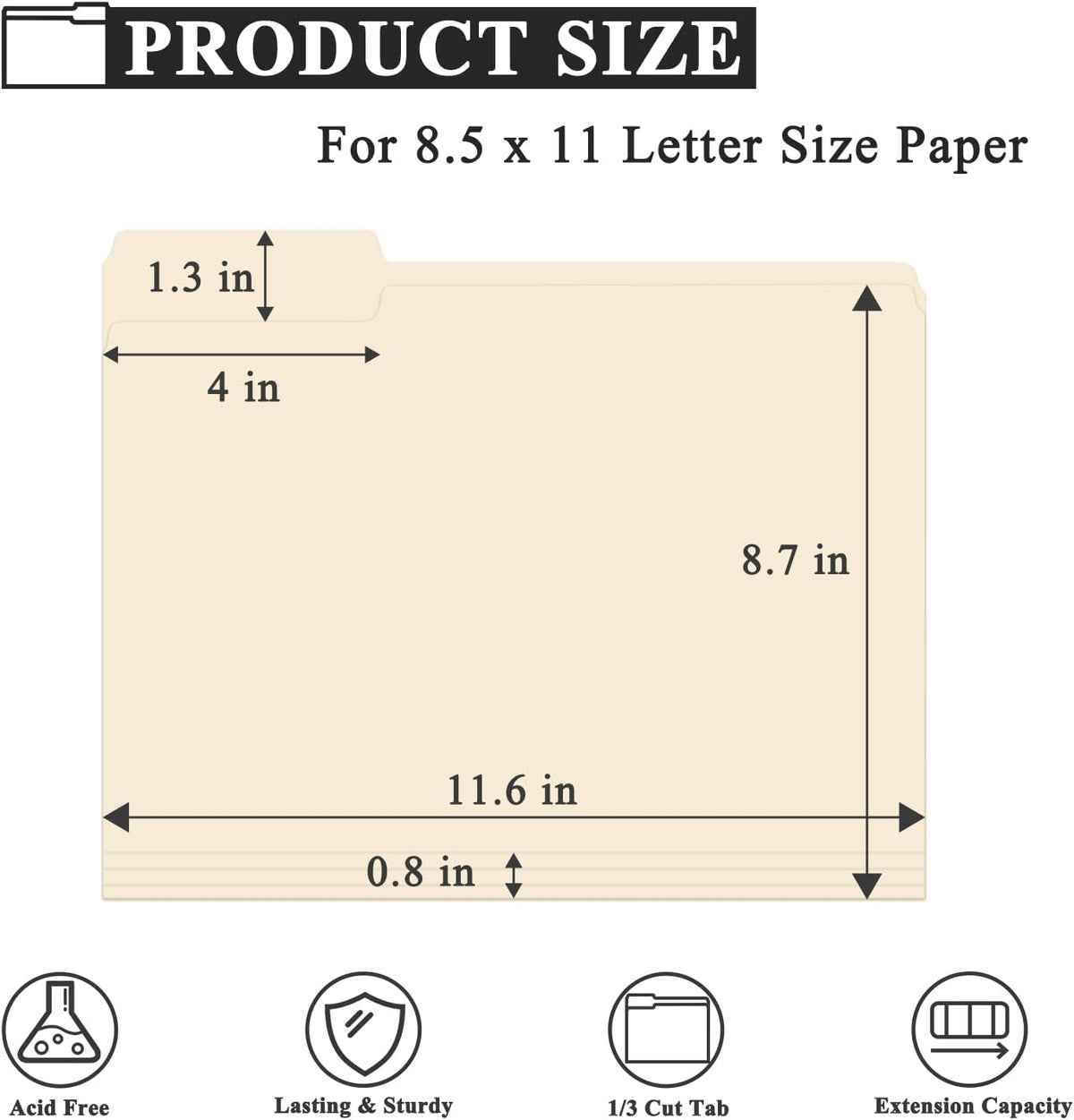 Manilla Folders 8.5 x 11, Manila File Folders 1/3-Cut Letter Size