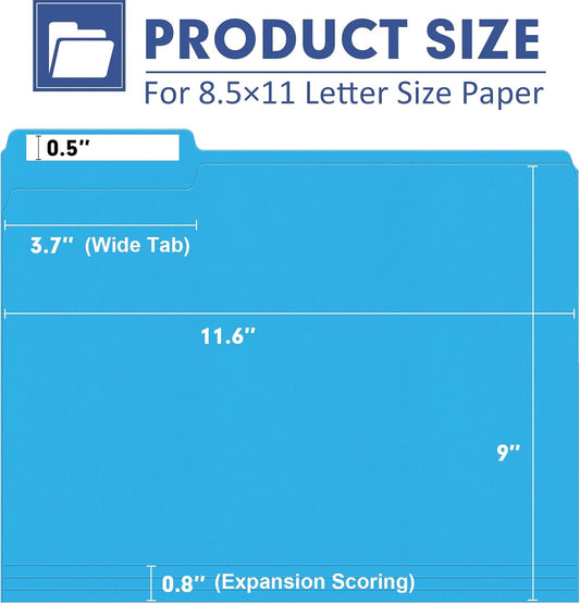 PANDRI Colored File Folders, 120 Pack 1/3 Cut Tab File Folder, 6 Colors