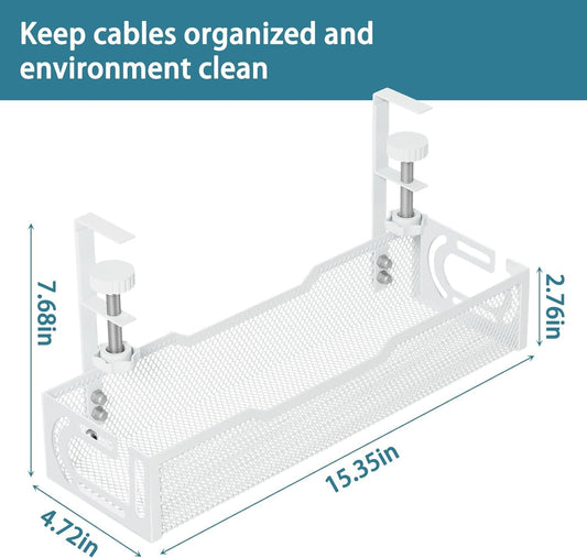 Under Desk Cable Management Tray, No Drill Mesh Cable Tray Cord Organizer