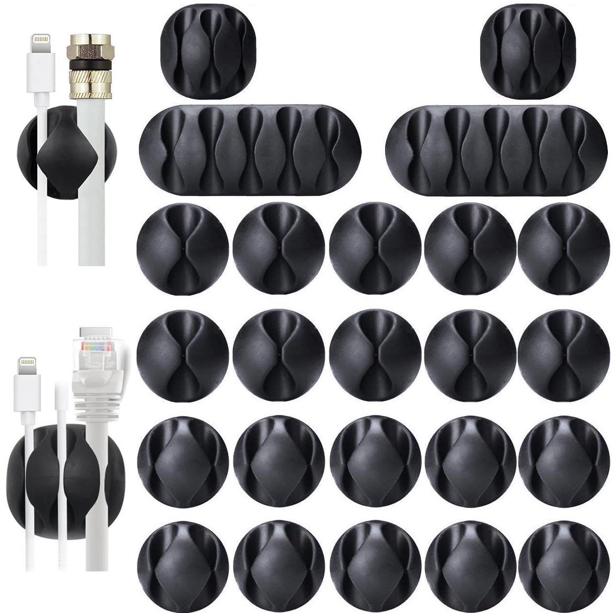 OHill 16PCS Black Cable Clips, Self Adhesive Cord Holder Cord Organizer