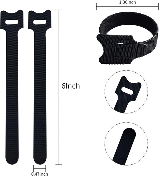 200 PCS 6 Inches Black Reusable Cable Ties, Adjustable Cord Straps, Cable Organizer, Cord Wrap and Hook Loop Cords Management,Adjustable Cord Ties for Organizing Home,Office,Data Centers
