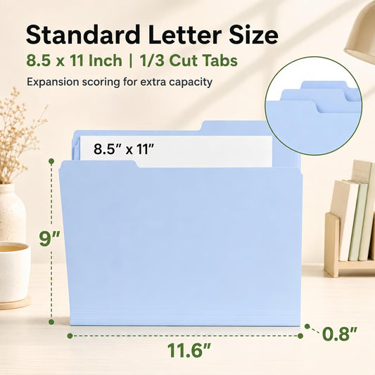 Colored File Folders,30 Pack Manilla Folders 8.5 x 11, 1/3 Cut Tabs