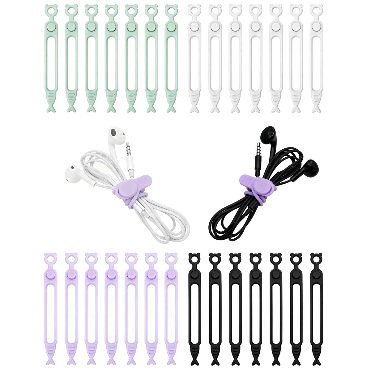 28 Pcs Silicone Cable Ties Reusable, Cable Cord Organizer Straps
