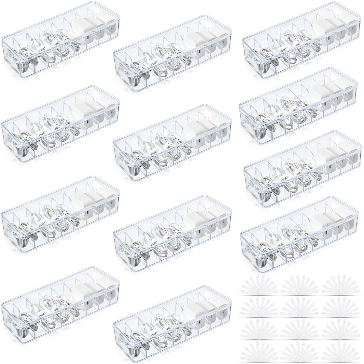 Tatuo Cord Organizer Box with Lid, Clear, 2 Pack
