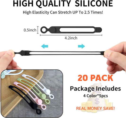 UMUST 20Pcs Silicone Cable Ties, Cable Management Cord Organizer Multicolor