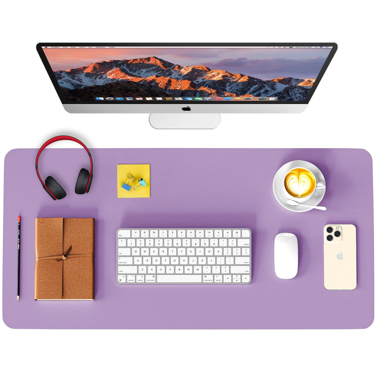 Non-Slip Waterproof Leather Desk Pad Mouse Mat, Purple 31.5x15.7 in