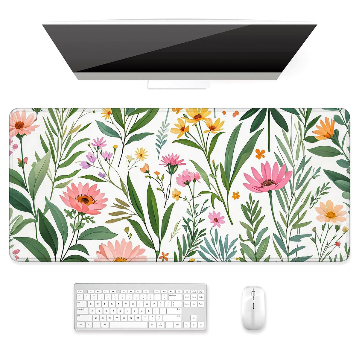 Desk Mat, Ultra Large Mouse Pad, XXL Gaming Mousepad, Green Tropical Leaves Deskpad, Big Extended Full Size Mouse Pad, Desktop Desk Matt for Keyboard, Laptop & Computer, 35.5 x 15.7 in