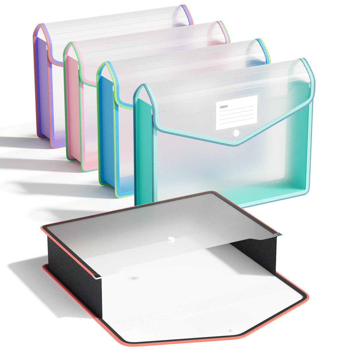 ThinkTex Plastic Expanding File Folders, Transparent Envelopes with Elastic