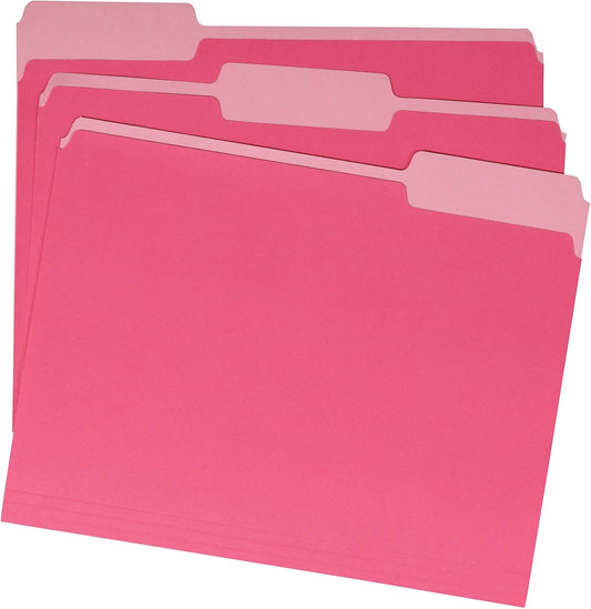 Amazon Basics File Folders for Organization, Letter Size, 1/3 Cut Tab, Pink, 36-Pack