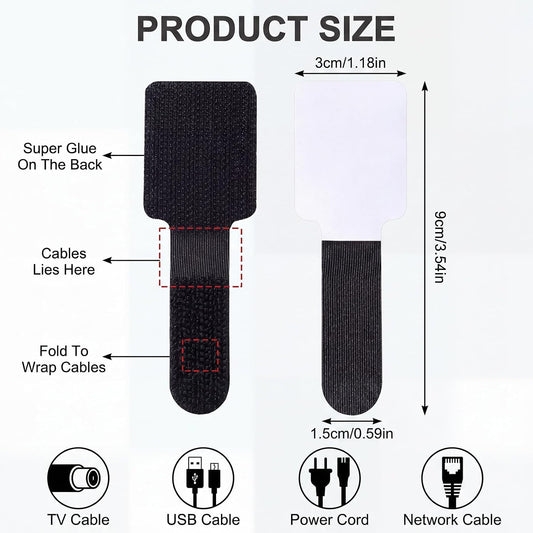 100 Pcs Cable Management Under Desk, Hook and Loop Cable Straps, Black