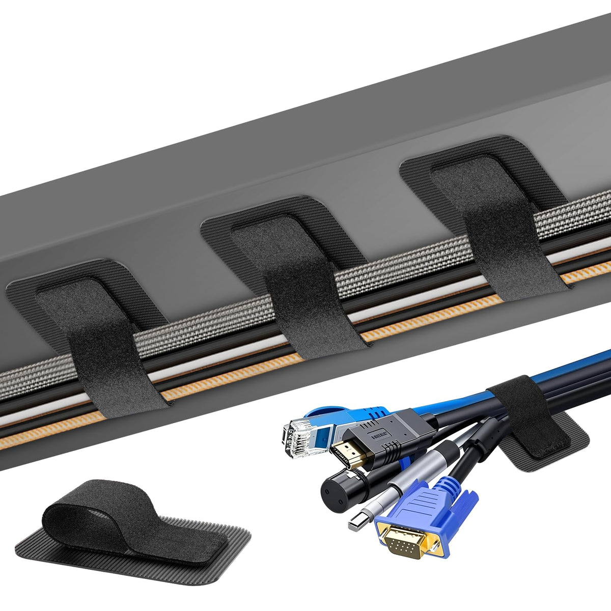Cable Management Under Desk, Enhanced up to 15 Cord Organizer 20 Pair-Black