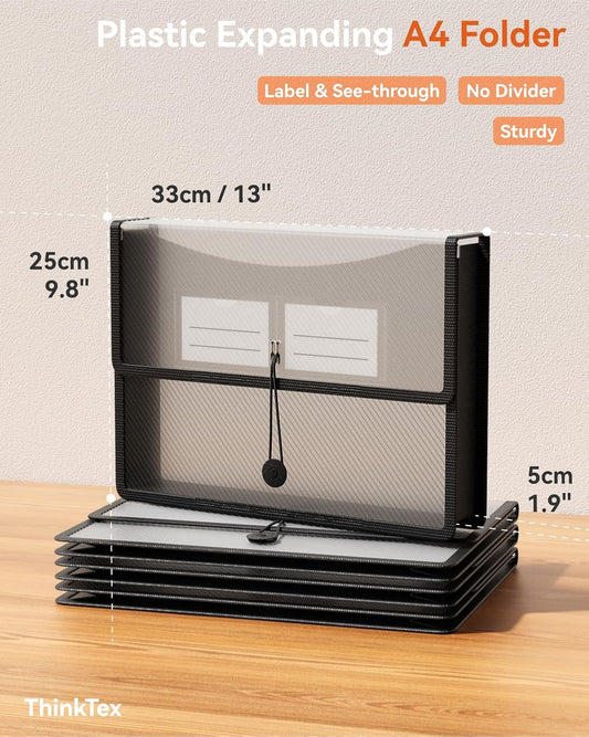 ThinkTex Plastic Expanding File Folders, Transparent Envelopes with Elastic