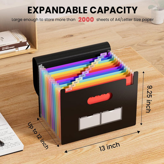 Sooez Accordion File Organizer, 13 Pocket Expanding File Folders, Letter/A4