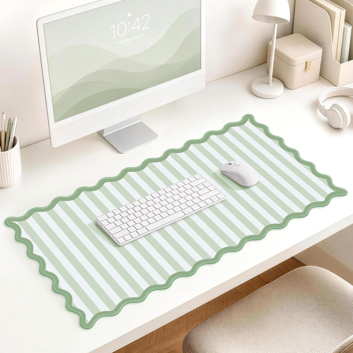 HAUTOCO Scalloped Desk Mat 31.5'' x 15.8'' Aesthetic Mouse Pad