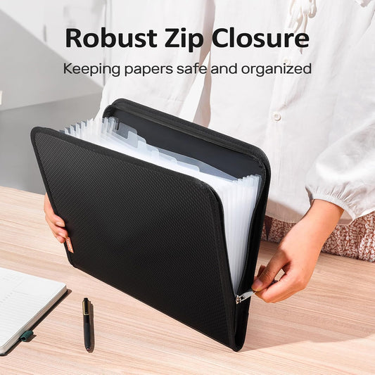Sooez 13 Pocket Accordion File Organizer, Zipper Expanding File Folder A4