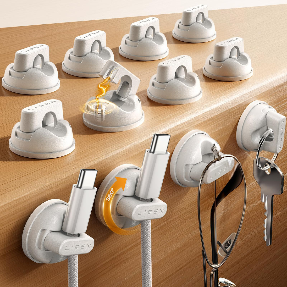 6-Pack 360°Rotating Cord Holder for Nightstand, LISEN Magnetic Clips