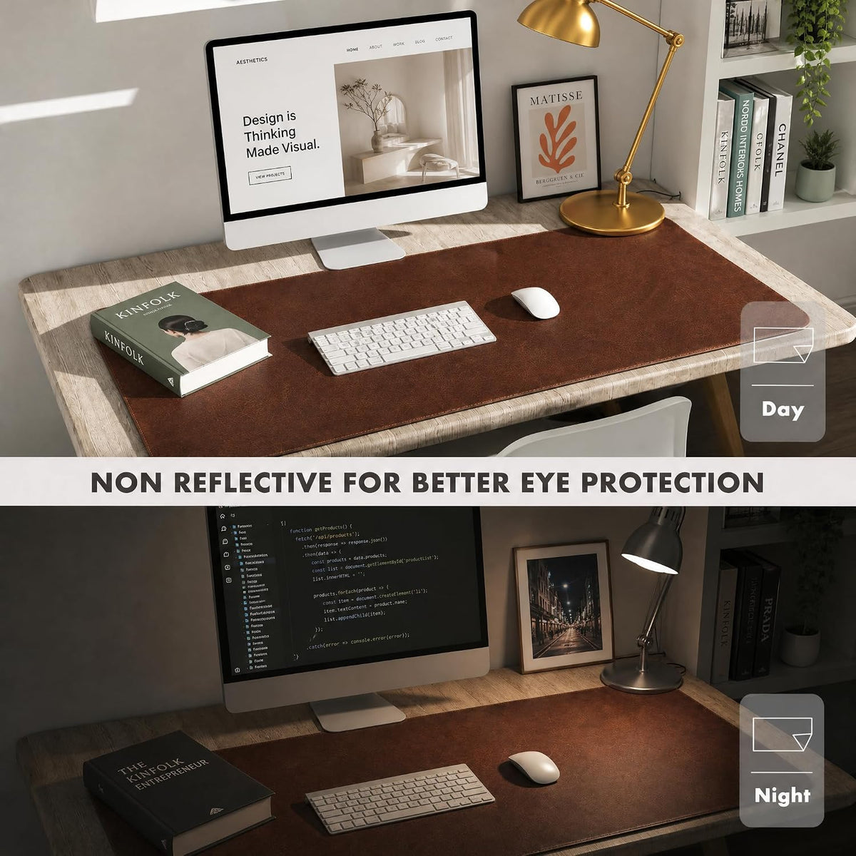 Non-Slip Leather Desk Pad,Large Mouse Mat,PU Leather Blotter,Laptop Desk Mat,Waterproof Writing Pad for Office and Home,(Red Brown 31.5" x 15.8")