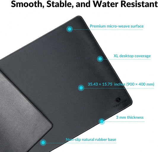 Keychron XL Gaming Mouse Pad Desk Mat, 35.4" × 15.7", Soft Micro-Weave Surface, Non-Slip Rubber Base, Anti-Fray Stitched Edges, Extended Large Mousepad for Gaming & Office – Black