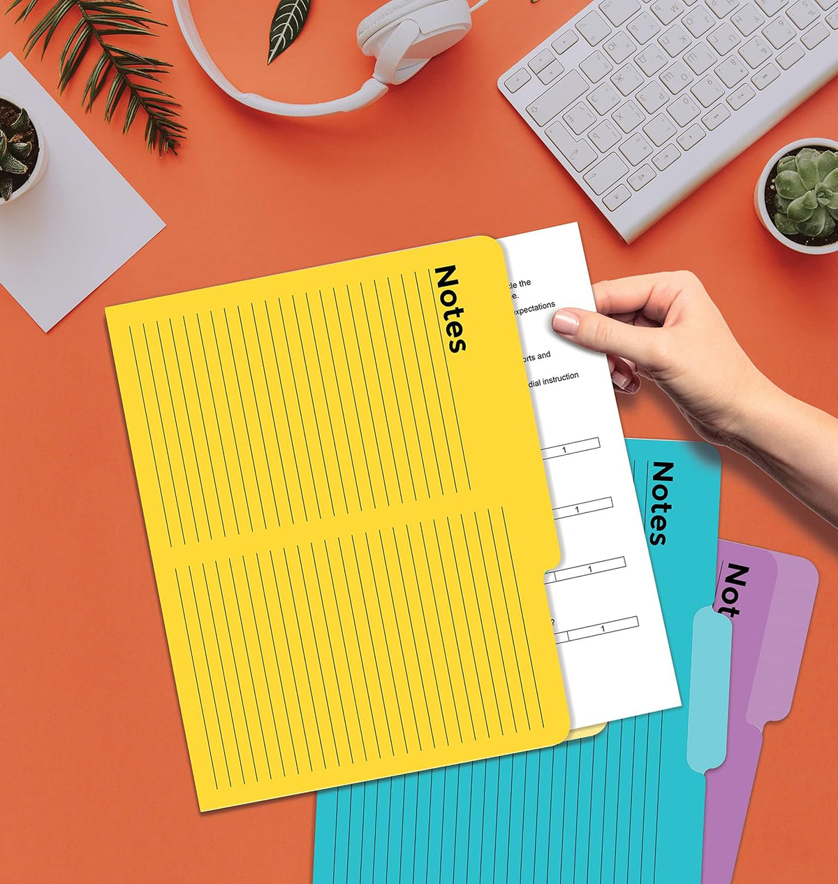 Better Office Products Lined File Folders, 24 Pack, Notes Tabbed File Folders, 1/3 Cut Tabs, 8 Vibrant Colors, Heavyweight, Letter Size Folders, 9.5" x 11.5", Left/Center/Right Set Per Color,
