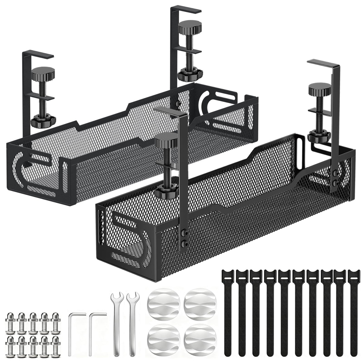 Under Desk Cable Management Tray, No Drill Mesh Cable Tray Cord Organizer
