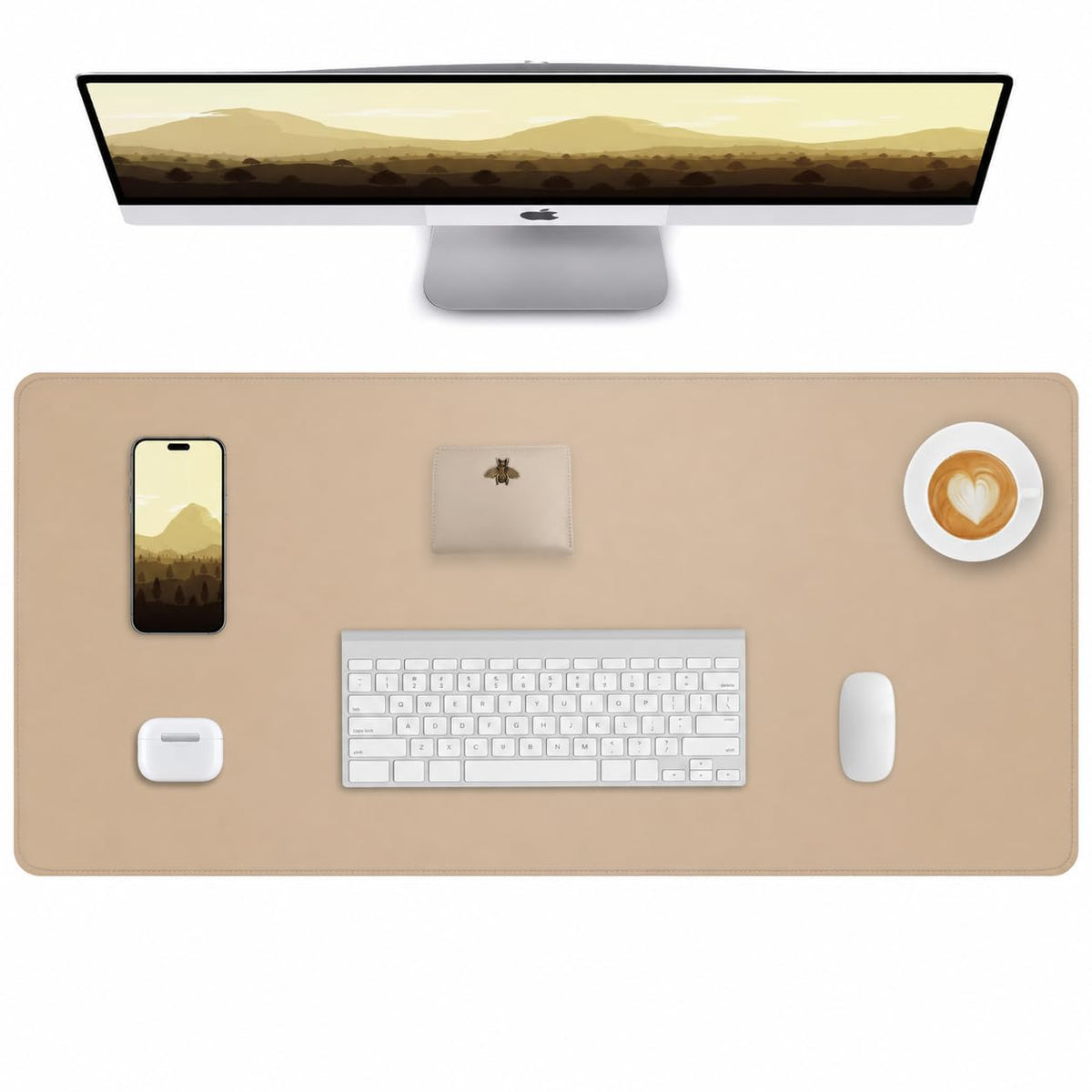 AFIING Desk Pad Protector 23.6" x 13.7" - Non-Slip Waterproof PU Leather Desk Mat for Mouse, Keyboard, Laptop, Office and Home Workspace (Beige)