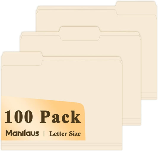 Manilla Folders 8.5 x 11, Manila File Folders 1/3-Cut Letter Size