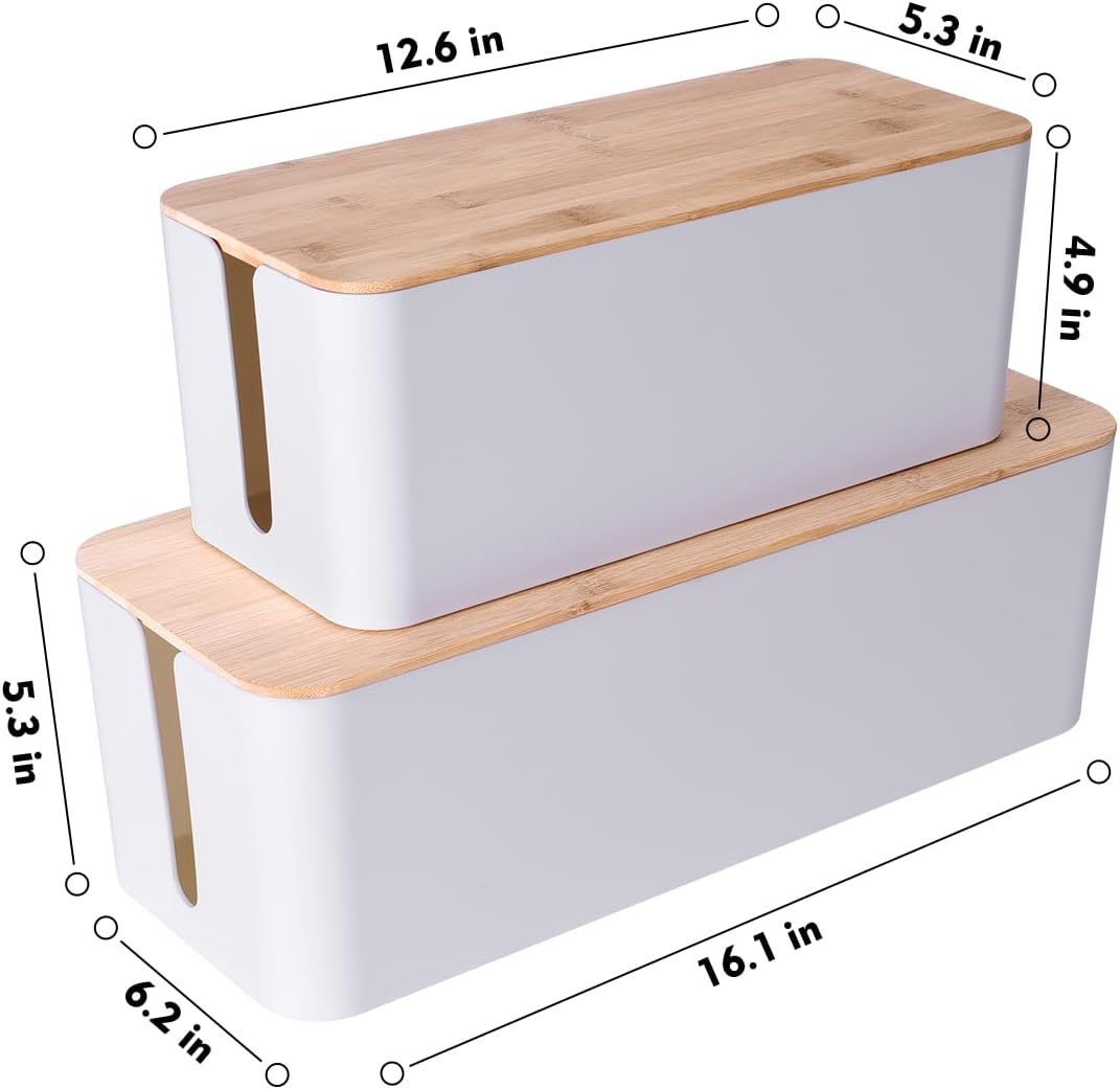 Naeety 2Pack Cable Management Box,Wooden Style Cord Organizer Cord Hide Box