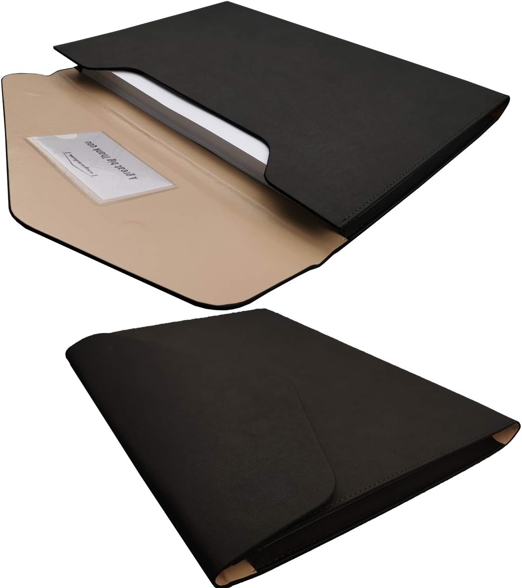 PU Leather A4 File Folder Document Holder Waterproof Portfolio Envelope Folder Case with Invisible Magnetic Closure Black