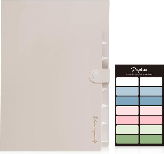 SKYDUE Expanding File Organizer with 8 Pockets, Accordion File Folders with Labels, Portable Document Paper Bill Receipt Organizer, Home College School Office Supplies, Letter Size,Milk Tea Brow