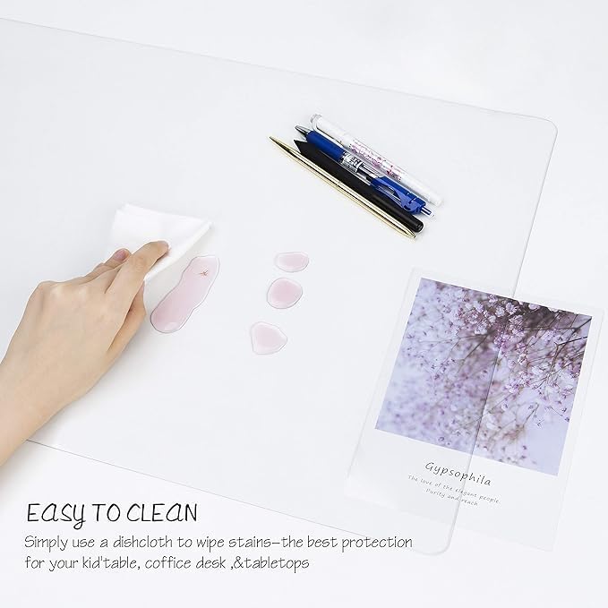 Oterri Clear Writing Desk Pad, 23.6’’x13.7” Heat Resistant Waterproof PVC Round Edge Durable Desk Protect Mat, Anti-Static Writing Mat Table Protector