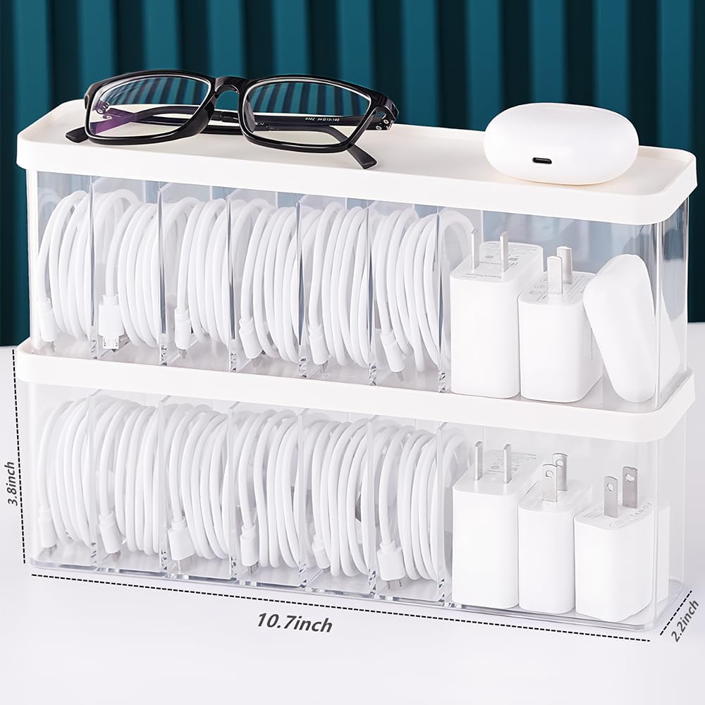 Charger Cable Cord Storage Organizer Box - Easy Storage Without Cable Ties