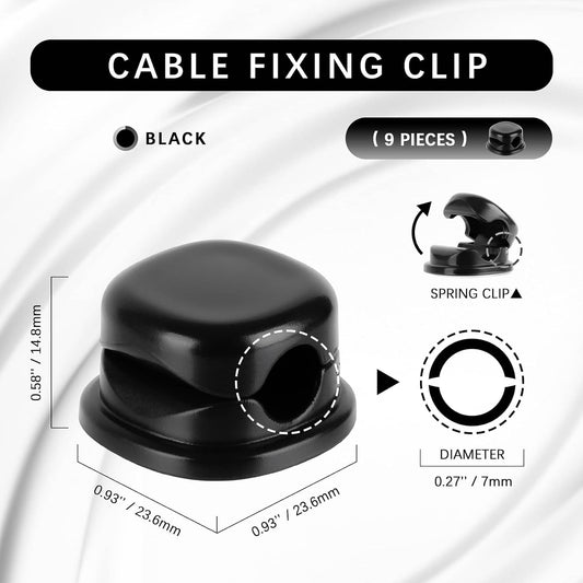 7mm Spring Cable Holder Clips, 9 Pack Desk Cord Organizer, Black