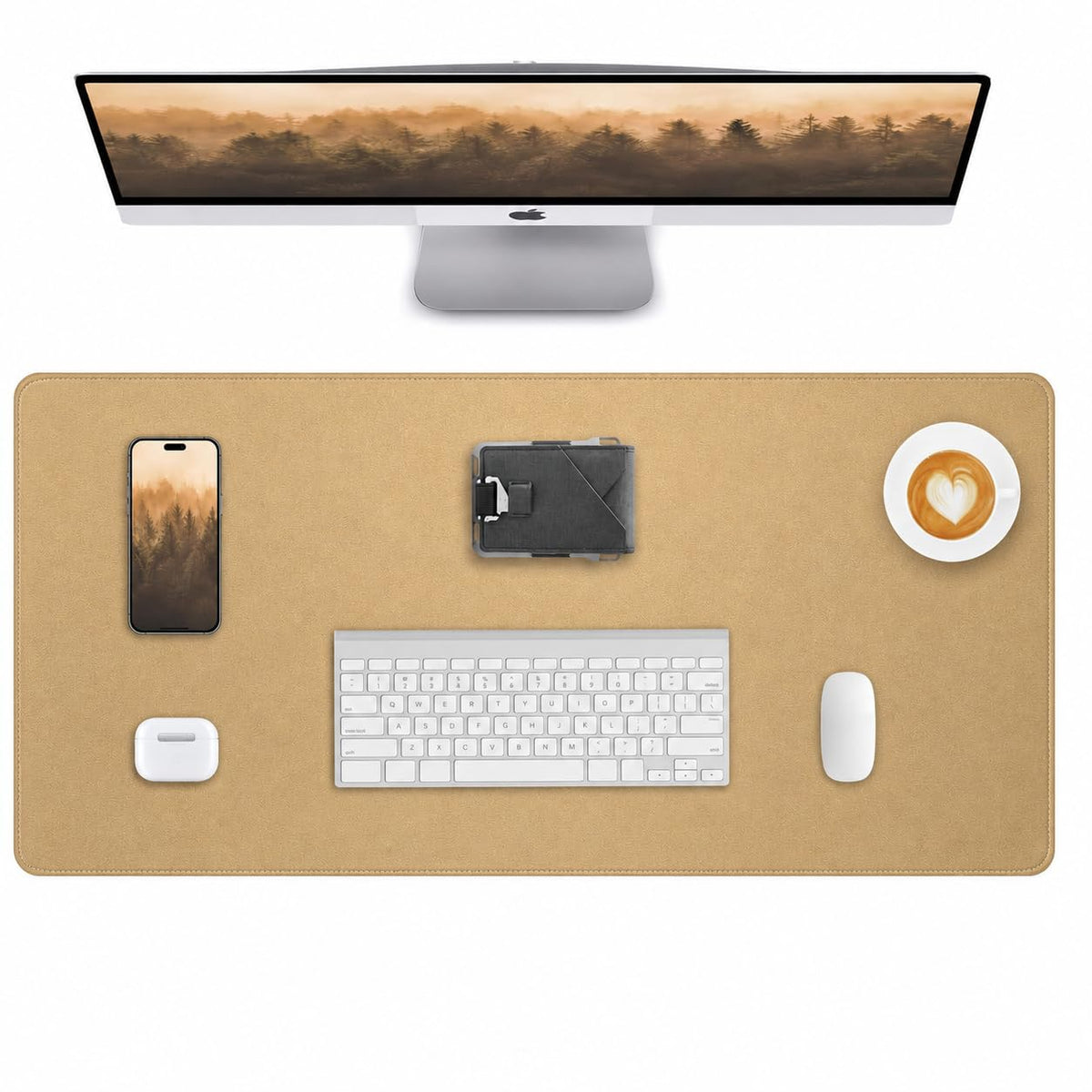 AFIING Desk Pad Protector 23.6" x 13.7" - Non-Slip Waterproof PU Leather Desk Mat for Mouse, Keyboard, Laptop, Office and Home Workspace (Beige)