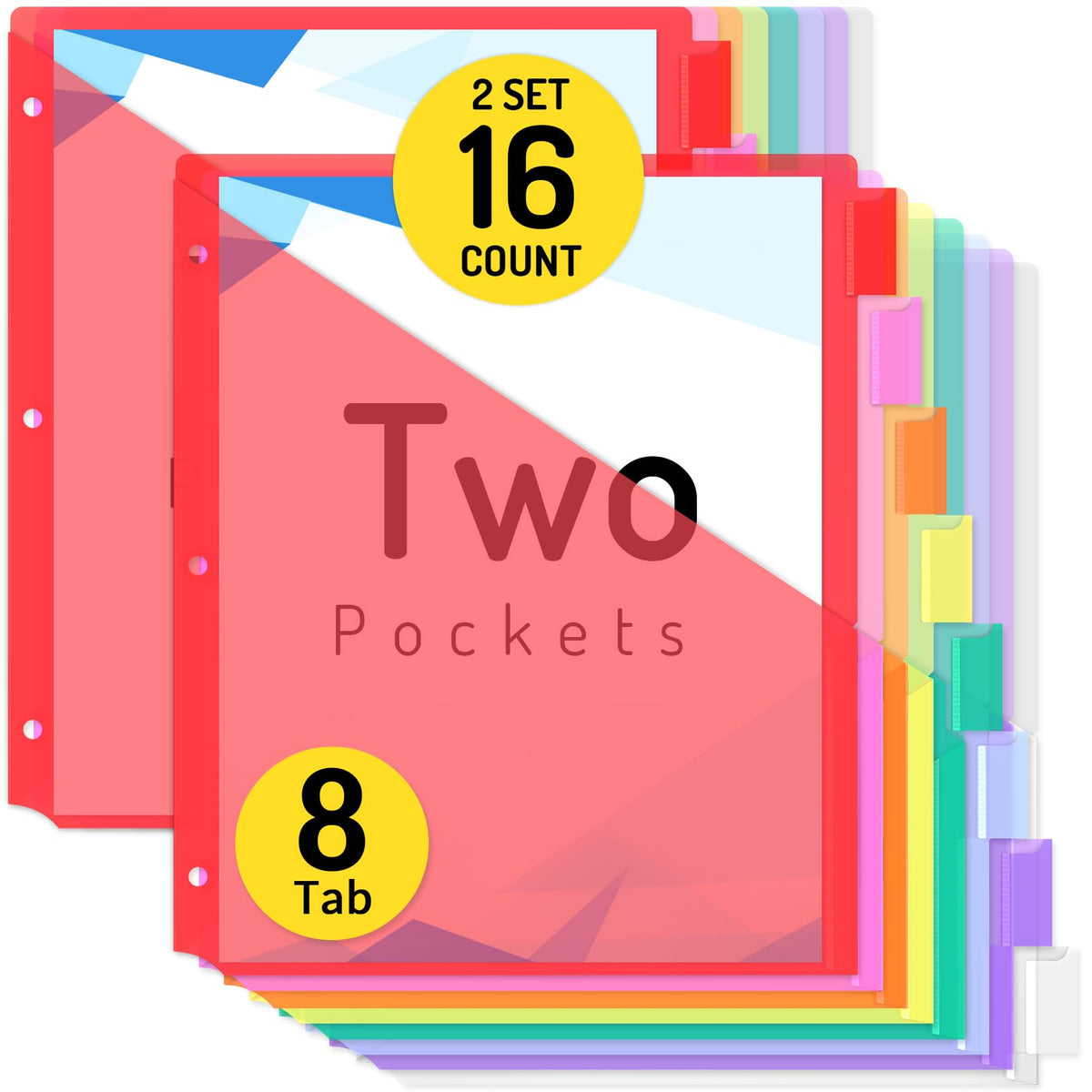Forvencer 8 Count Dividers with 2 Pockets,8 tabs Binder Dividers with tabs