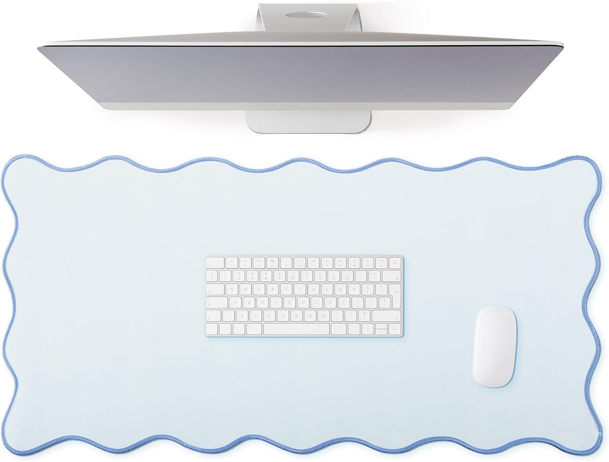 Hahafelt Large Scalloped Desk Mat Pad, Blue, 31.5 x 15.8 Inches