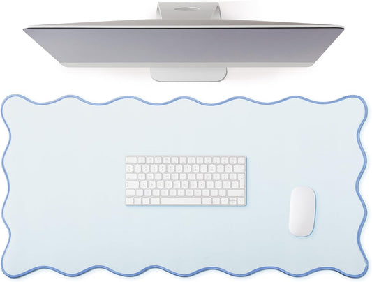 Hahafelt Large Scalloped Desk Mat Pad, Blue, 31.5 x 15.8 Inches