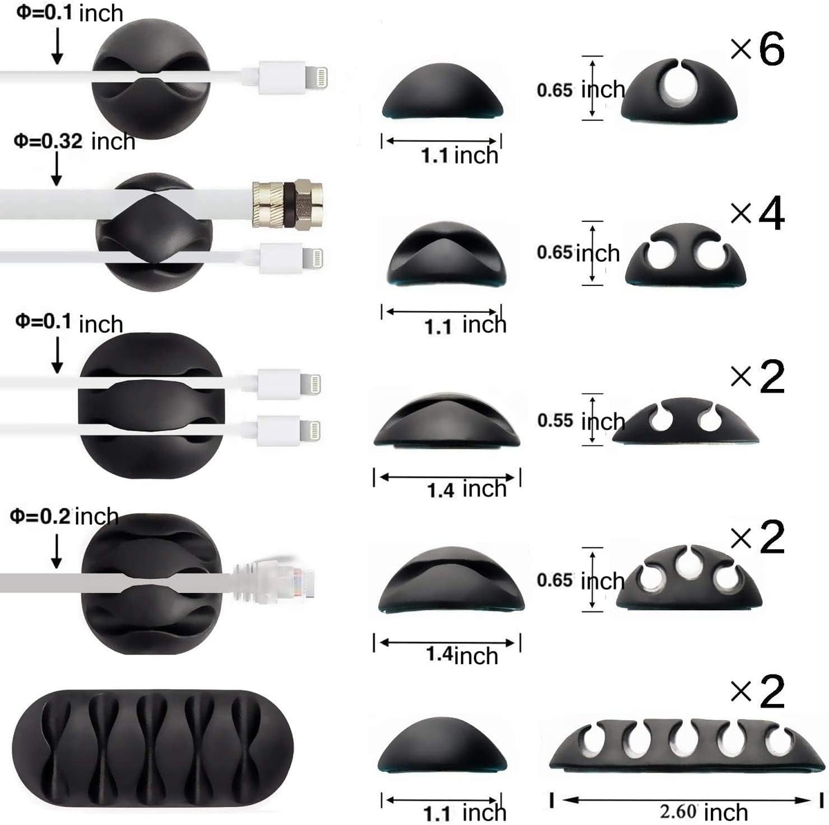 OHill 16PCS Black Cable Clips, Self Adhesive Cord Holder Cord Organizer