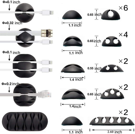 OHill 16PCS Black Cable Clips, Self Adhesive Cord Holder Cord Organizer