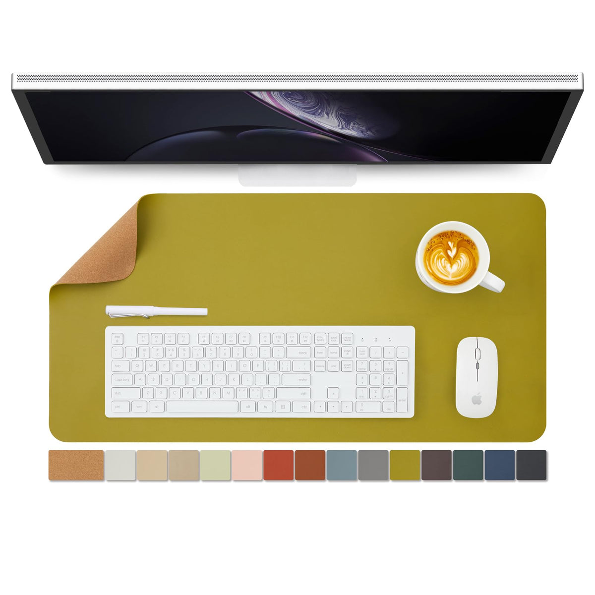 Cork Desk Mat - Dual-Sided Desk Pad for Office and Home - Desk Organization and Accessories - Ideal for Large Mouse Pad and Desk Mats on Top of Desks(Dark Green,90cmx 43cm)