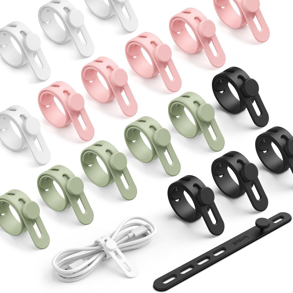Lamicall 10 Pack Silicone Cable Ties Cord Organizer - Wire Management Wraps