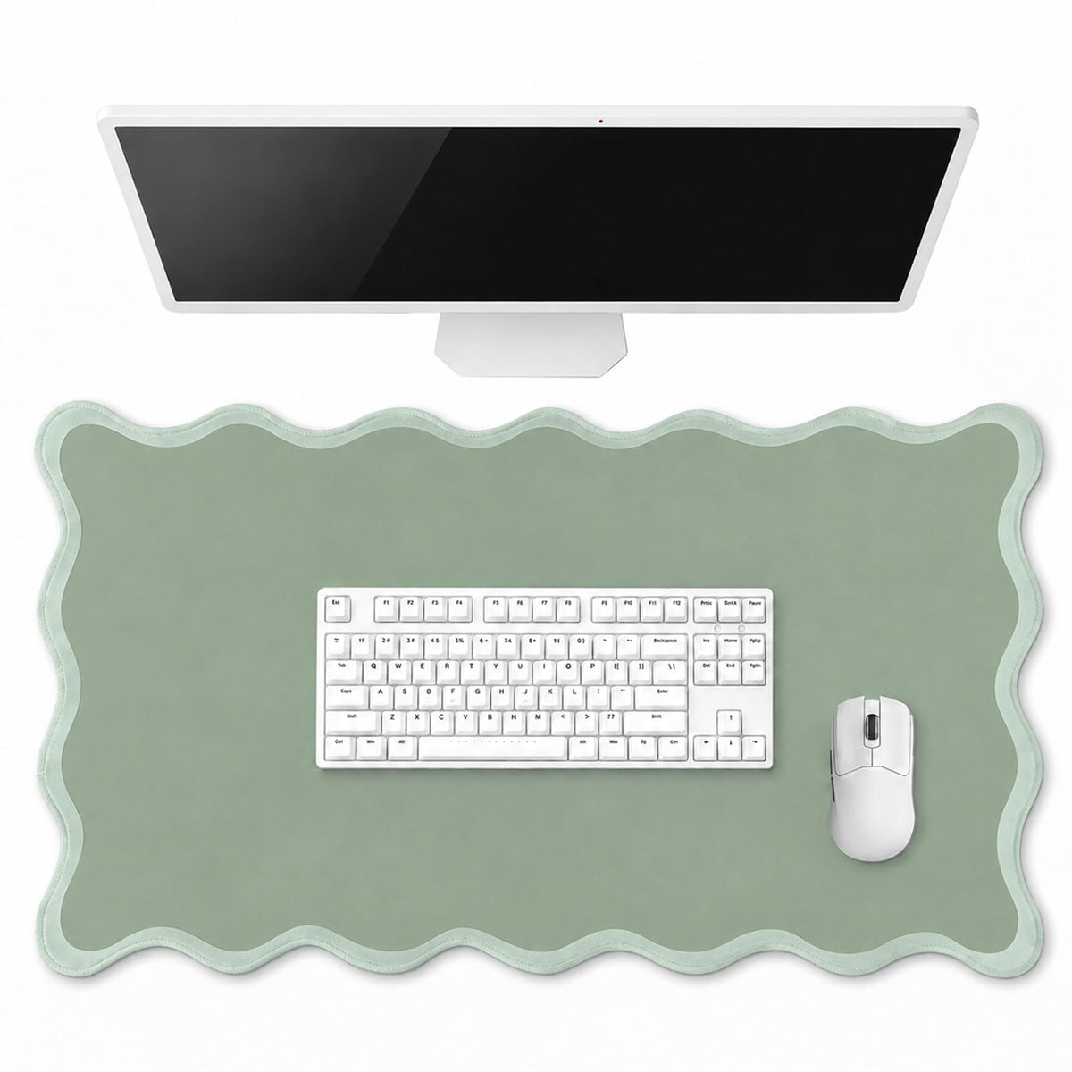 Hahafelt Large Scalloped Desk Mat Pad, Blue, 31.5 x 15.8 Inches