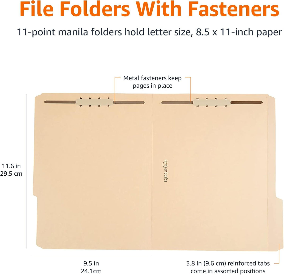 Amazon Basics Manila File Folders with Fasteners for Organized Filing, Letter Size, 100-Pack