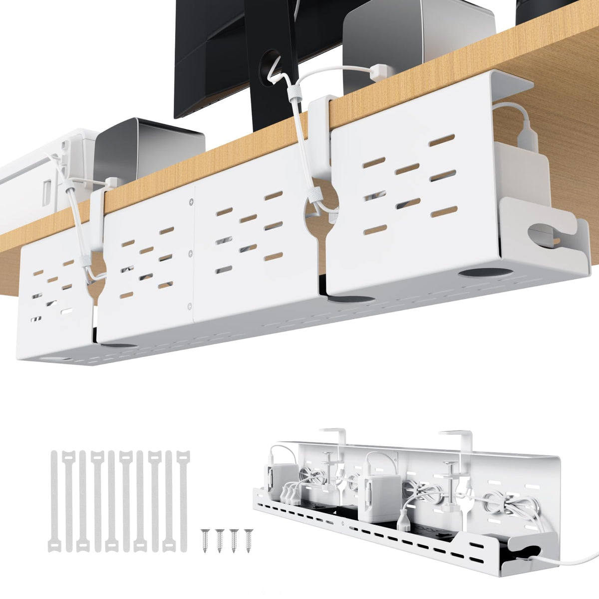Univivi Under Desk Cable Management Tray, Cable Management, 32 inch, Black